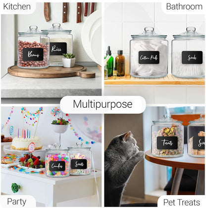 1 Gallon Glass Cookie Jars + Labels & Marker - Set of 2 Canister Sets for Kitchen Counter with Airtight Lids, Sugar Packet Holders Food Storage Containers with Lids Airtight for Pantry, Flour, Sugar.
