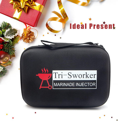 Tri-Sworker Meat Injectors for Smoking with Case and 4 Flavor Food Injector Syringe Needles, Injector Marinades for Meat, Turkey, Brisket; 2-oz; Including Paper and E-Book (PDF) User Manual