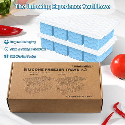 Doasuwish Silicone Freezer Molds for Soup with Lid – 1-Cup Soup Container Style Ice Cube Trays for Freezer, Meal Prep & Food Storage, Freeze 250mL/125mL Portions – 2 Pack