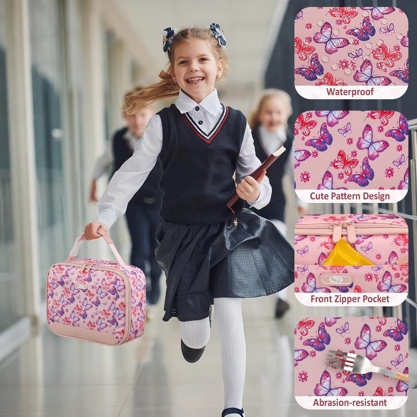 Lunch Box Kids Insulated Lunch Bag for Boys Girls Cute Reusable Lunch Tote Bag Waterproof Portable Thermal Lunch Box Kids for School Picnic Travel Black