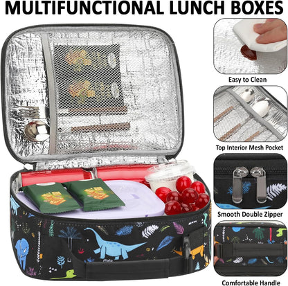 Lunch Box Kids Insulated Lunch Bag for Boys Girls Cute Reusable Lunch Tote Bag Waterproof Portable Thermal Lunch Box Kids for School Picnic Travel Black