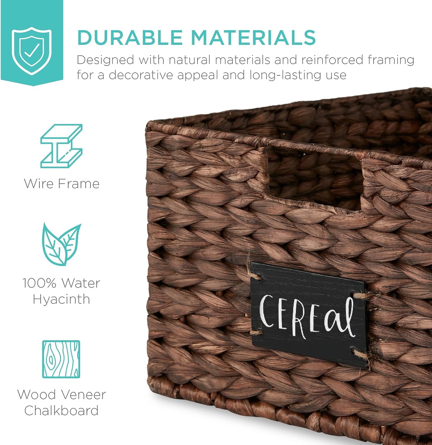 Best Choice Products Set of 4 9x12in Water Hyacinth Pantry Baskets, Woven Organizers w/Chalkboard Label, Chalk Marker - Natural