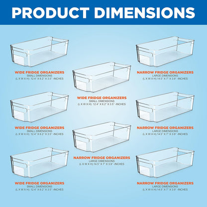 NutriChef Refrigerator Organizer Bins 6-Piece - Plastic Storage Bins with Egg Holder - For Fridge, Freezer, Kitchen, Cabinet, Countertops, Pantry - Stackable Food & Drink Containers, 14.5"x7" - Clear