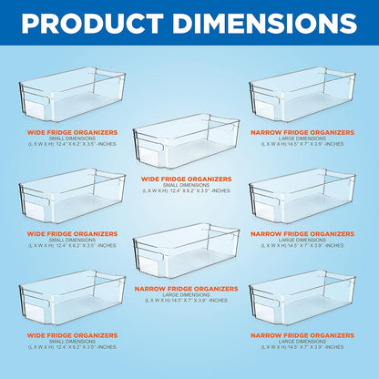 NutriChef 8-Piece Refrigerator Storage Bins - Stackable Fridge Organizers for Freezer, Kitchen, Countertops, Cabinets, & Pantry - 4 Wide & 4 Narrow Bins w/Egg Holder - Dishwasher Safe, Clear