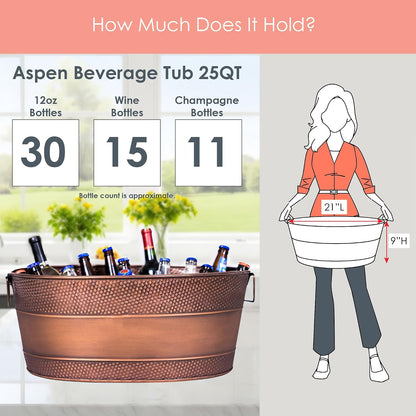 BREKX Aspen Heavy-Duty Oval Stainless Steel Drink Cooler for Parties - Metal Large Ice Bucket for Drinks, 25-Quart (30-Bottle) Large Cooler Ice Container for Parties