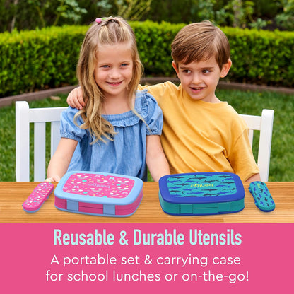Bentgo Kids Utensil Set - Reusable Plastic Fork, Spoon & Storage Case - BPA-Free Materials, Easy-Grip Handles, Dishwasher Safe - Ideal for School Lunch, Travel, & Outdoors (Shark)
