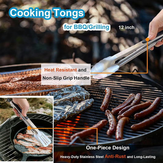 Kitchen Tongs for Cooking, Stainless Steel Salad Tongs for Serving Food Grilling with Locking Ring, Set of 4-9 inch and 12 inch