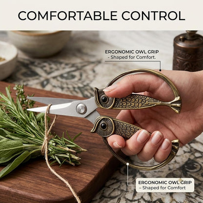 XSNBRD All Purpose Kitchen Scissors, Pearl Gold Stainless Owl Shears.