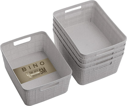 BINO Woven Plastic Basket | Large (Natural), 3-Pack | THE JUTE COLLECTION | Home Organization, Space-Saving Storage, Stylish Design | Plastic Storage Basket