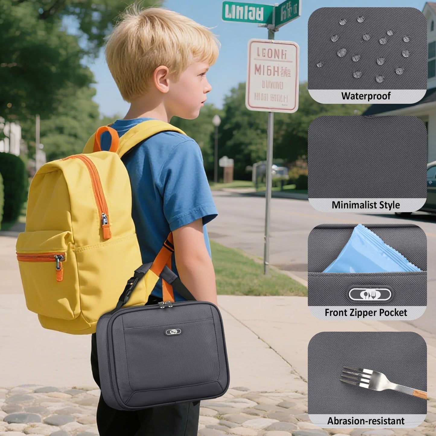 Lunch Box Kids Insulated Lunch Bag for Boys Girls Cute Reusable Lunch Tote Bag Waterproof Portable Thermal Lunch Box Kids for School Picnic Travel Black