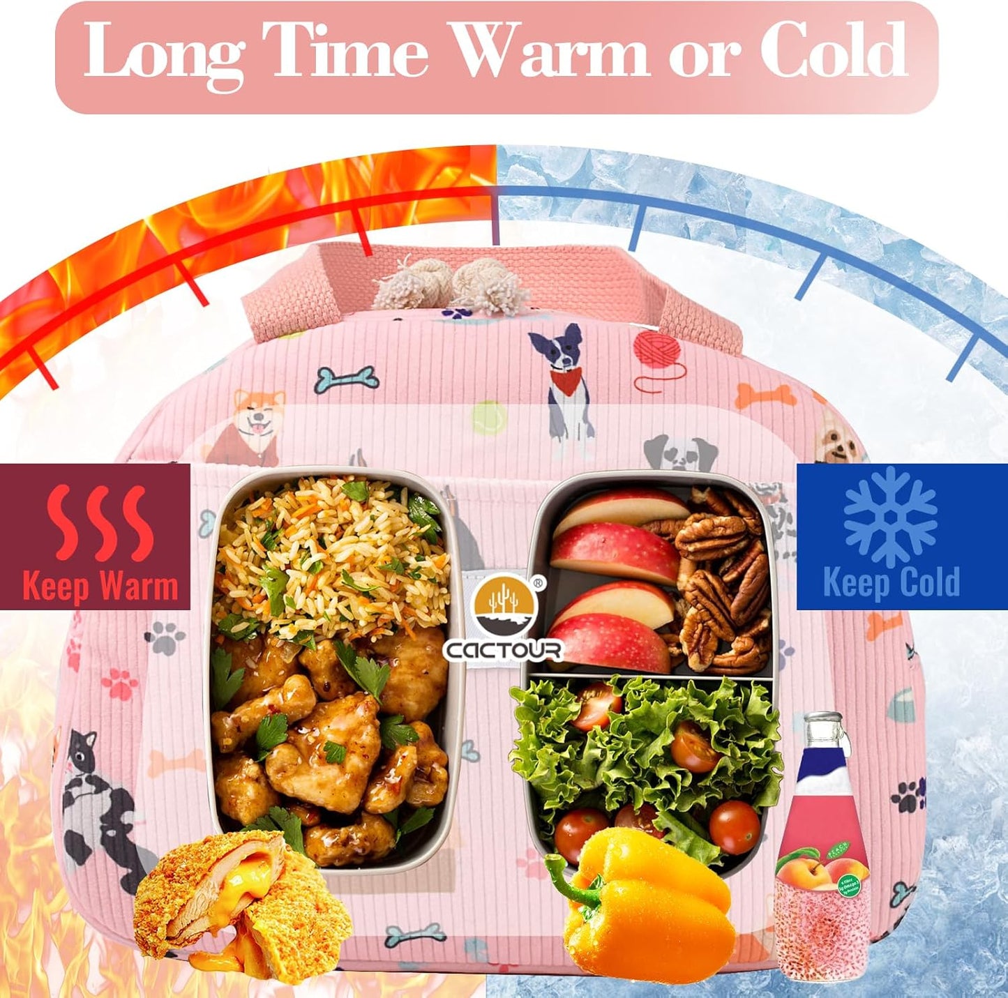 CaCTOUR Lunch Box for Women Girls Teens,Cute Lunch Box Cooler Bag, Portable Insulated Small Lunch Bag Women Reusable Corduroy Lunch Tote for Work/Travel/Picnic/School (Dog Green,Small)