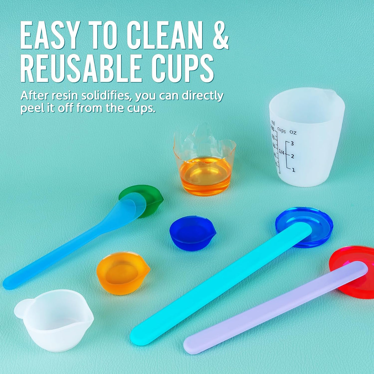 Silicone Resin Mixing Measuring Cups for Resin Supplies, 600ml/20oz Bowl, 250 & 100ml Thickened Reusable Silicone Cups for Epoxy Mixing, with Stir Sticks and Pipettes, Jewelry Making