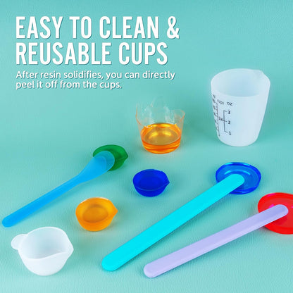 Silicone Resin Mixing Measuring Cups for Resin Supplies, 600ml/20oz Bowl, 250 & 100ml Thickened Reusable Silicone Cups for Epoxy Mixing, with Stir Sticks and Pipettes, Jewelry Making