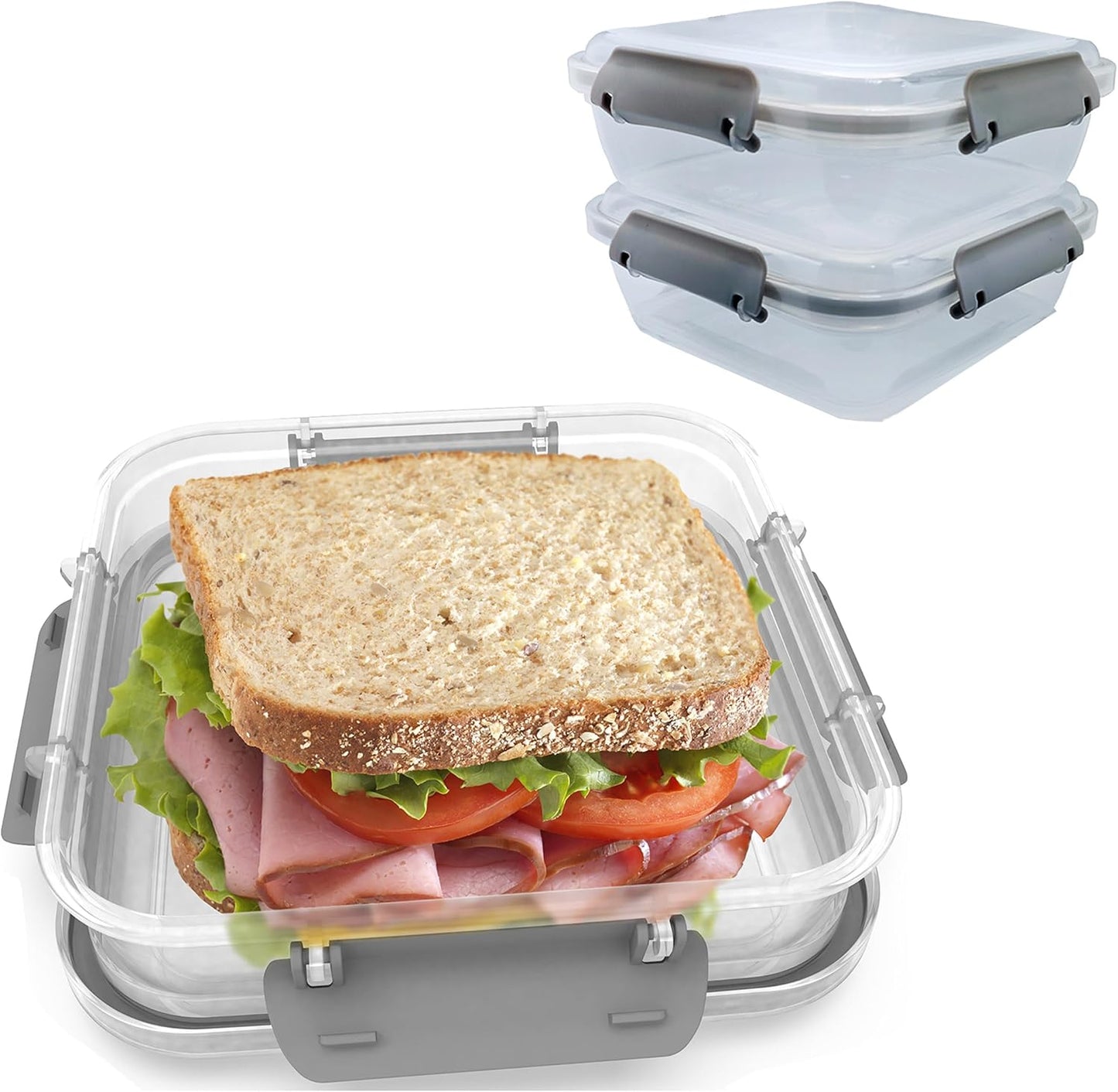 Biosmart Sandwich Container: 3 Pack Reusable, BPA Free Plastic Food Storage with Snap-Off, Leak-Proof Lid