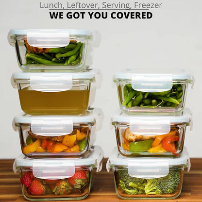 Razab 16 Pc (Set of 8) 30 Oz Glass Meal Prep Containers with Lids, Airtight Large Glass Food Storage Containers, Reusable Leak Proof BPA Free, Freezer to Oven and Dishwasher Safe