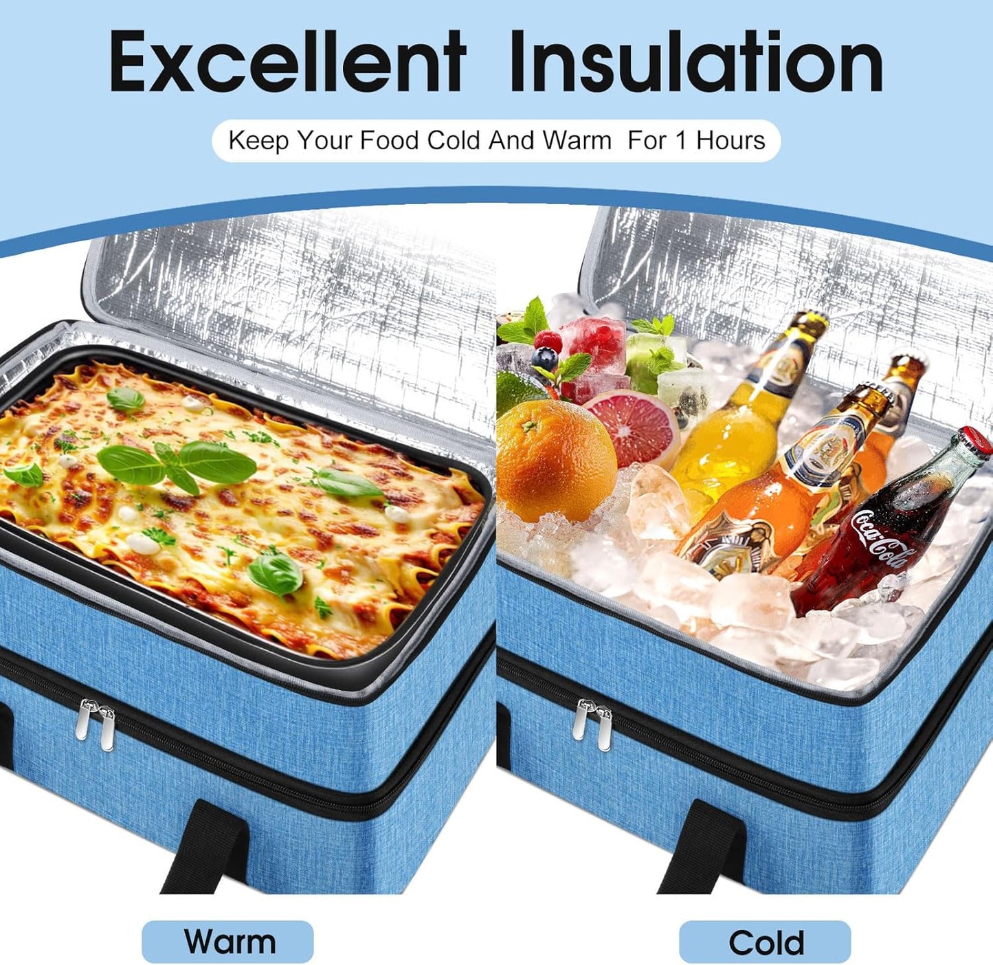 Insulated Casserole Carrier, Portable Casserole Carrier for Hot or Cold Food Lunch Tote Warmer or Cooler Bag, Lasagna Lunch Bag for Potluck Parties- Fits 9" x 13" Baking Dish-Charcoal Grey