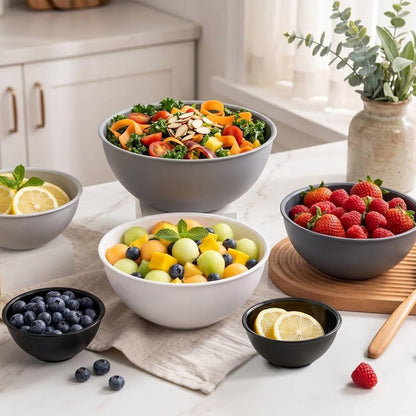 BoxedHome BPA Free Plastic Round Mixing Bowl with Lids, 12 Pack Nesting Bowls with Lids Set, Microwave and Dishwasher Safe Prep & Serving Bowls Great for Mixing, Baking, Serving (pinkish green, 12pcs)