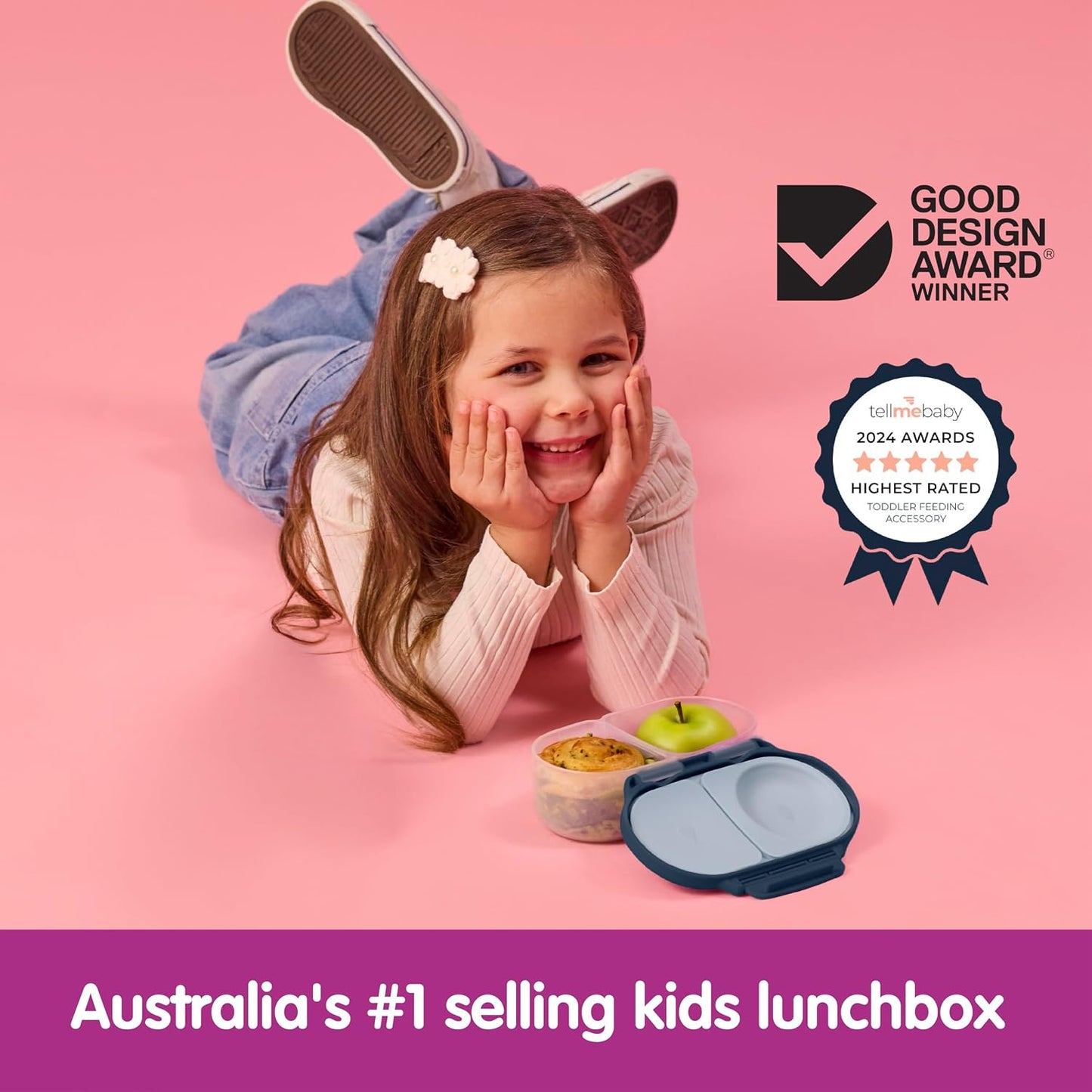 b.box Snack Box 2-Pack - Leak Proof Mini Bento Box for Kids & Toddlers, 2 Compartment Snack Containers for Kids, Dishwasher Safe, BPA-Free, PFAS-Free, Ages 4mo+, 1 3/4 Cup Each (Strawberry + Lilac)