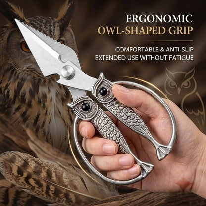 XSNBRD All Purpose Kitchen Scissors, Pearl Gold Stainless Owl Shears.