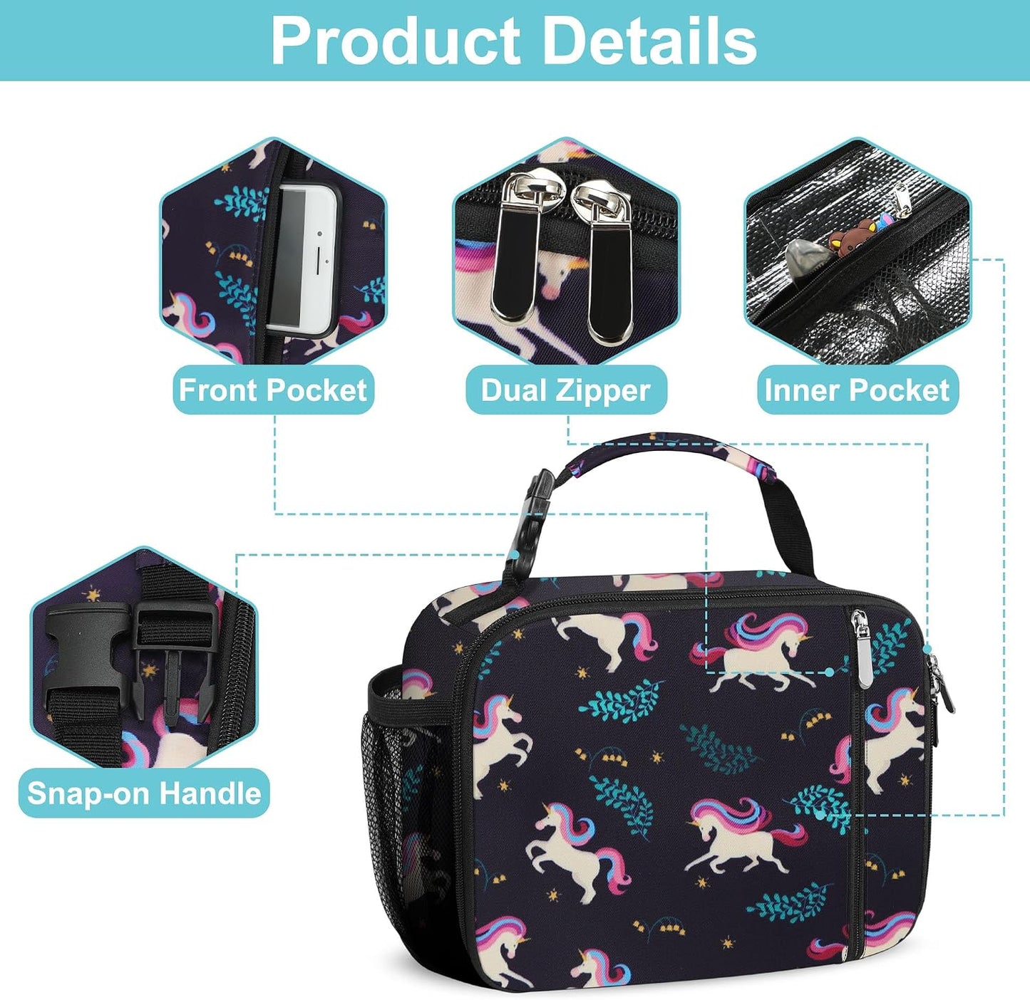 esouler Lunch Box Kids Insulated Lunch Bag for Boys & Girls Durable Children Lunchbox for School with Water Bottle Holder-Black