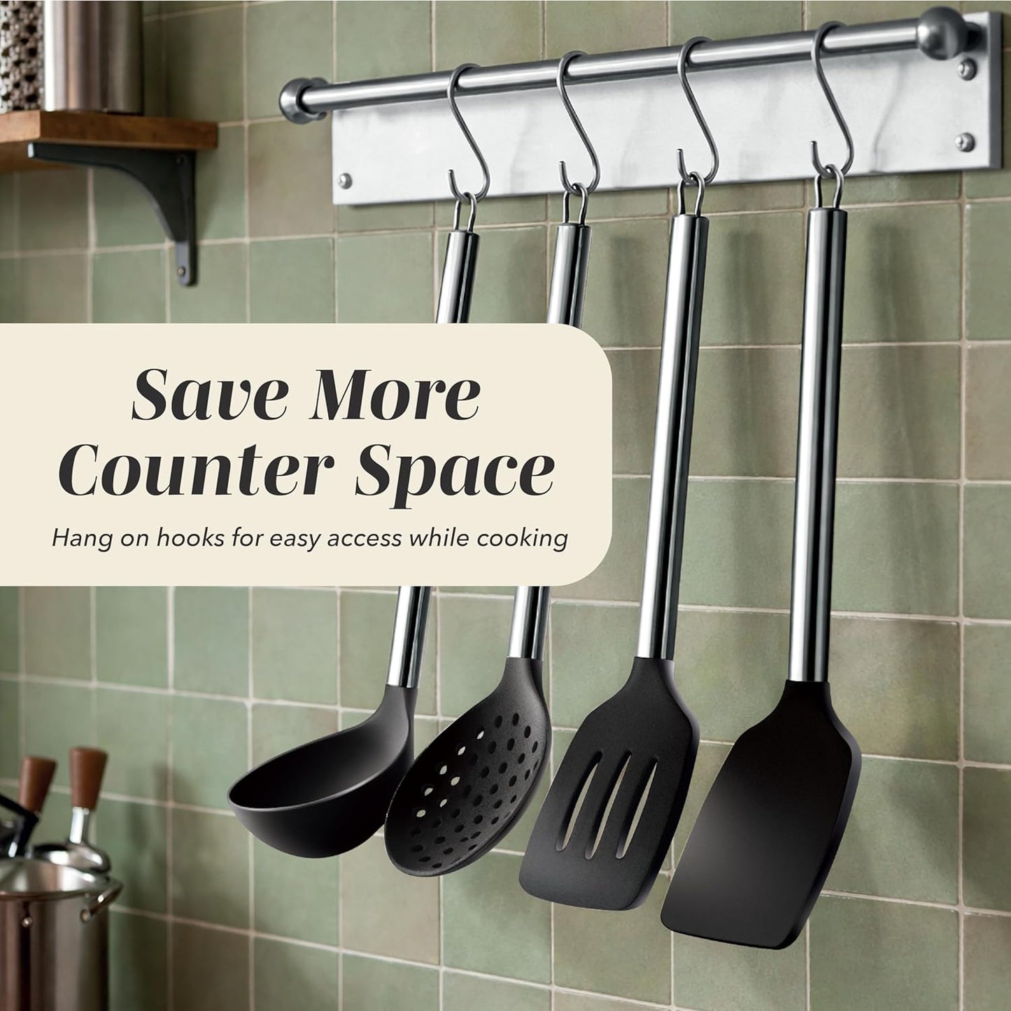 COOK WITH COLOR Silicone Cooking Utensils, Kitchen Utensil Set, Easy to Clean Silicone Kitchen Utensils, Cooking Utensils for Nonstick Cookware, Kitchen Gadgets Set, 38 Piece, Mint