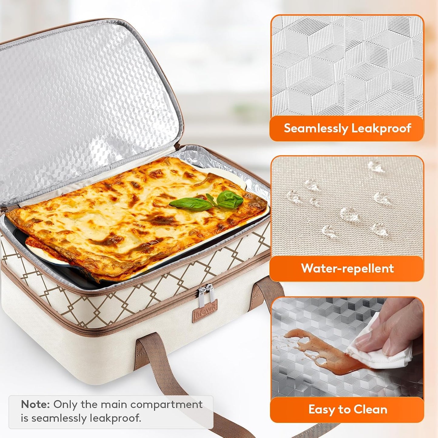 Lifewit Insulated Single Decker Casserole Carrier, Lasagna Lugger Holder for Hot or Cold Food, Fits 9" x 13" Baking Dish, Thermal Lunch Tote Bag for Potluck Parties, Picnic and Cookouts, Grey