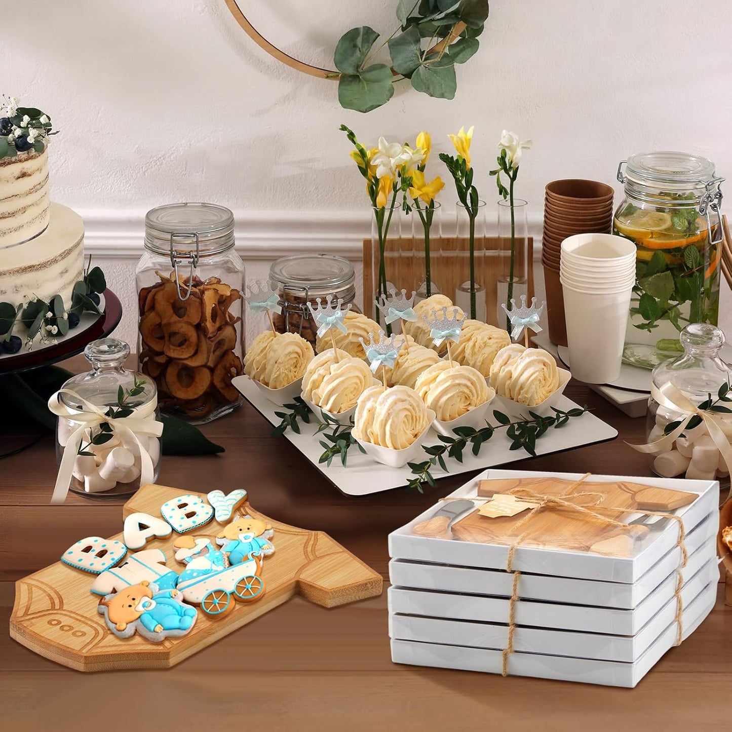 Ziliny 2 Set Baby Shower Gifts for Guests Clothing Mini Charcuterie Board with Knives Forks Gift Boxes Shaped Cheese Board Party Favors Baby Shower Game Prizes Gender Reveal Favors (Bamboo)