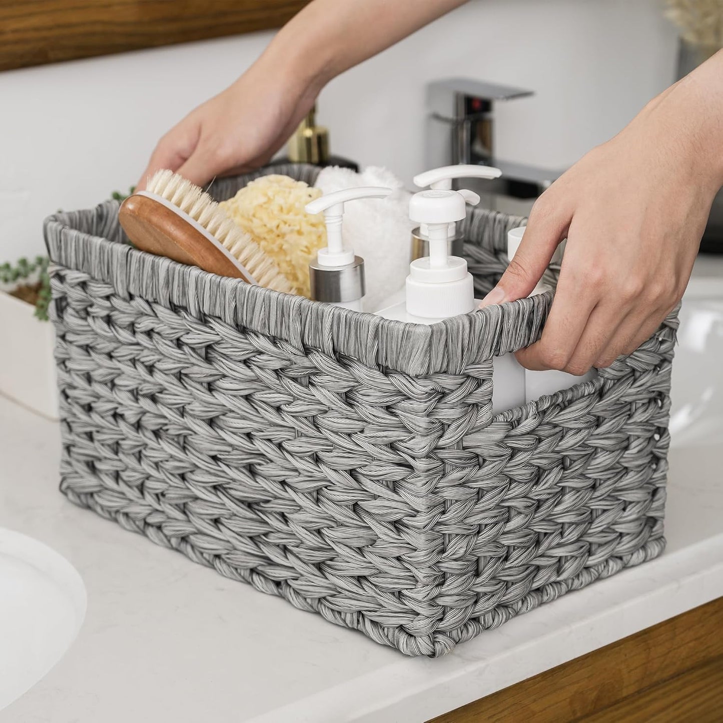 GRANNY SAYS Wicker Storage Baskets for Shelves, Water Hyacinth Basket with Scalloped Edge, Storage Wicker Baskets for Pantry, Large, 2-Pack