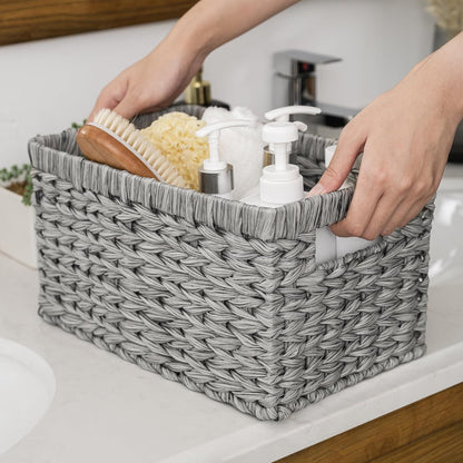 GRANNY SAYS Wicker Storage Baskets for Shelves, Water Hyacinth Basket with Scalloped Edge, Storage Wicker Baskets for Pantry, Large, 2-Pack