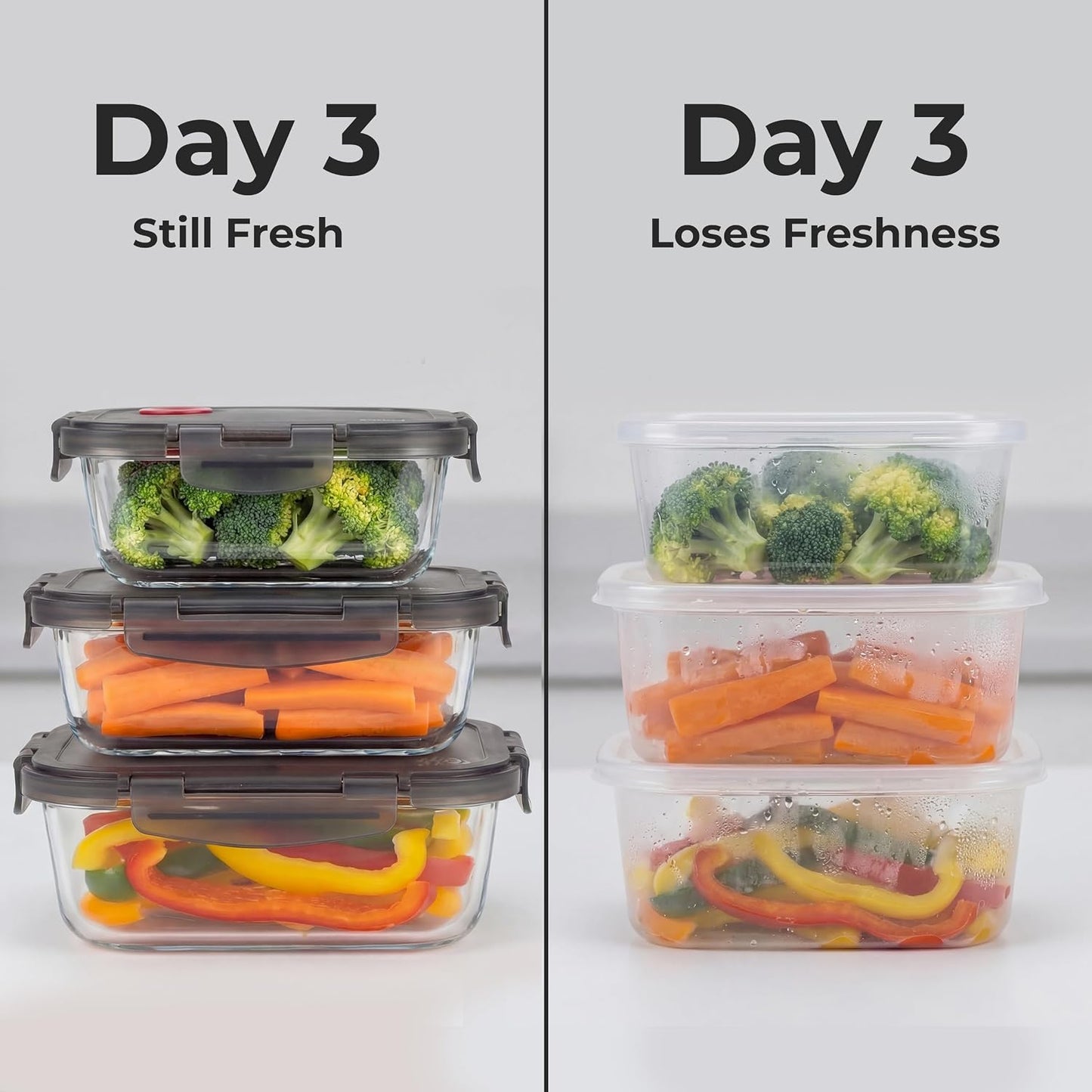Borosilicate Glass Airtight Food Storage Containers with Vented Lids, Assorted Set of 8 (4 Rectangular & 4 Square)