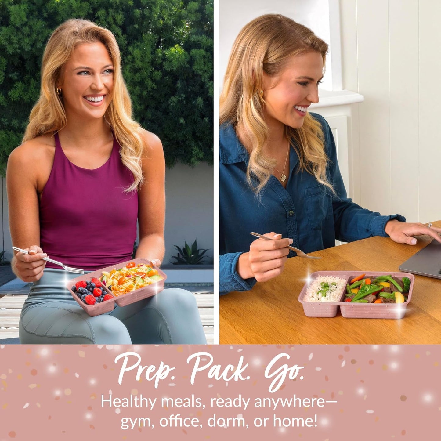 Bentgo Prep - 20-Piece 2-Compartment Reusable Meal Prep Containers with Lids, PFAS & BPA Free Materials, Durable, Microwave, Freezer, & Dishwasher Safe To Go Food Storage (Rose Gold)