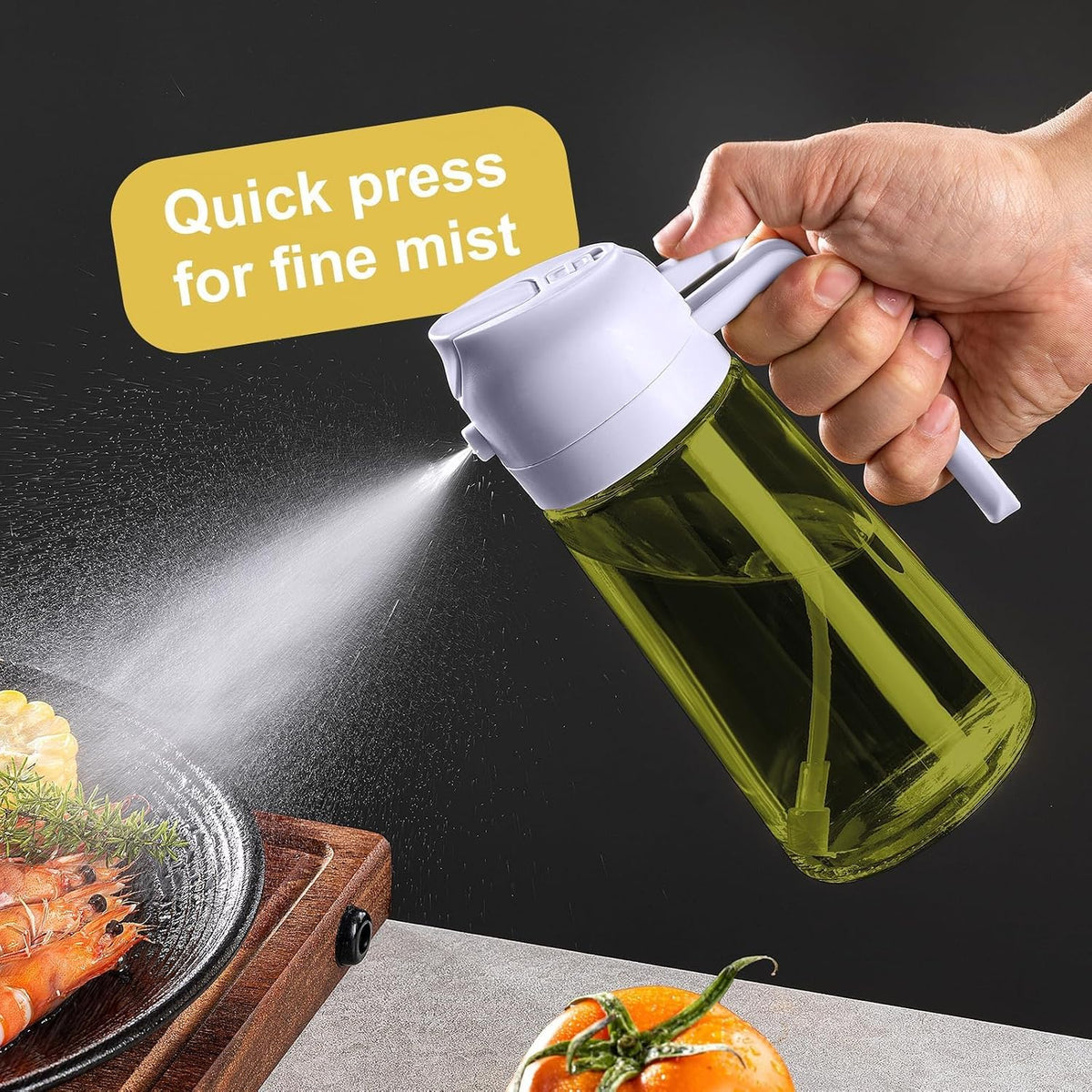 CXINYI - 16oz/470ml Olive Oil Dispenser for Kitchen with Stickers - 2 in 1 Olive Oil Sprayer for Cooking, Air Fryer, and Salad, Black&Green (Light-Proof Kitchen Gadget)