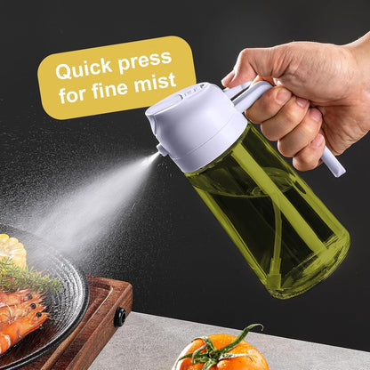 CXINYI - 16oz/470ml Olive Oil Dispenser for Kitchen with Stickers - 2 in 1 Olive Oil Sprayer for Cooking, Air Fryer, and Salad, Black&Green (Light-Proof Kitchen Gadget)