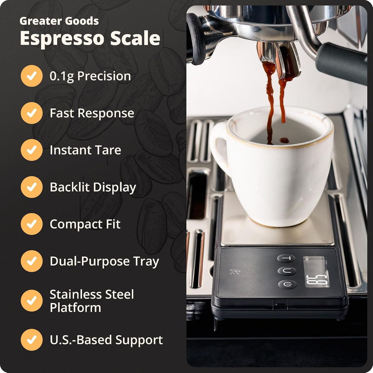 Greater Goods Digital Espresso Scale with 0.1g Precision, 750g Capacity
