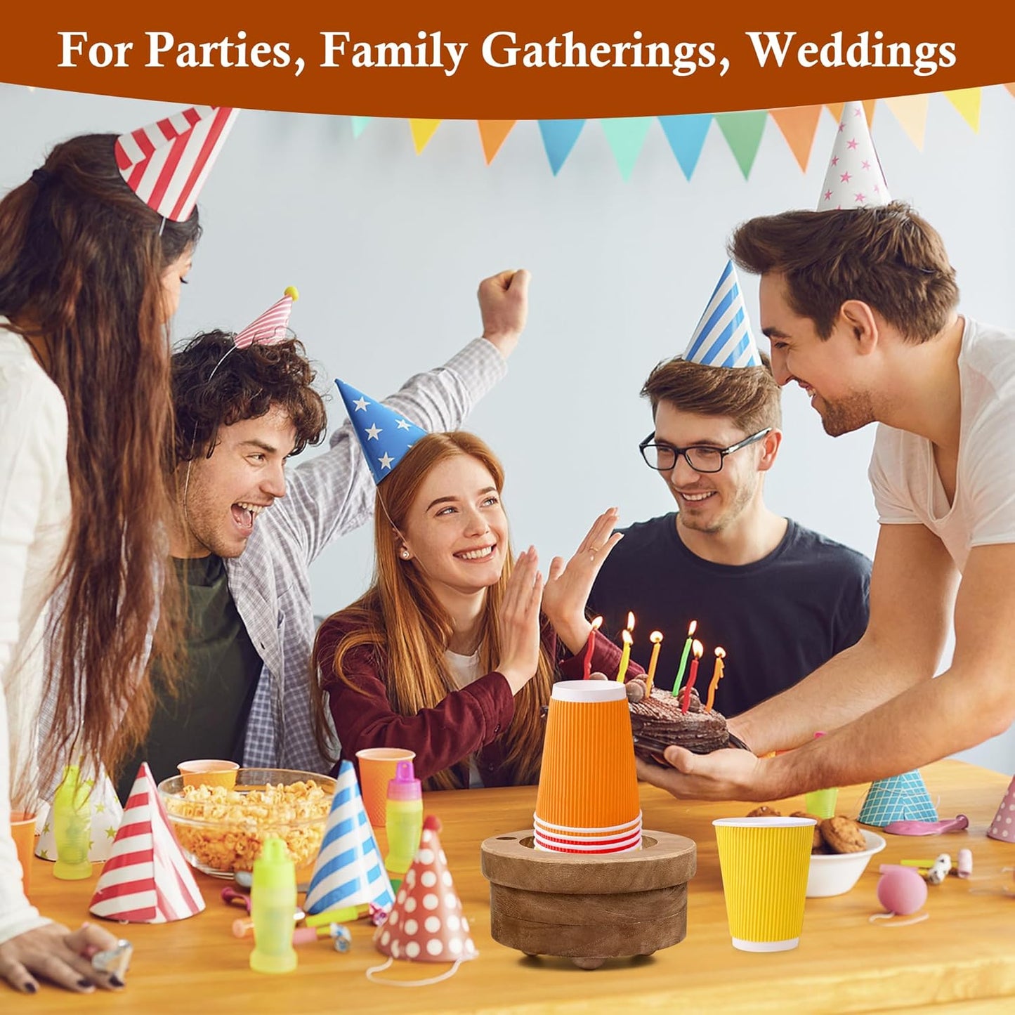 Wooden Cup Holder with Marker Slot, Wood Disposable Party Cup Dispenser for Mark Drink Party Decoration
