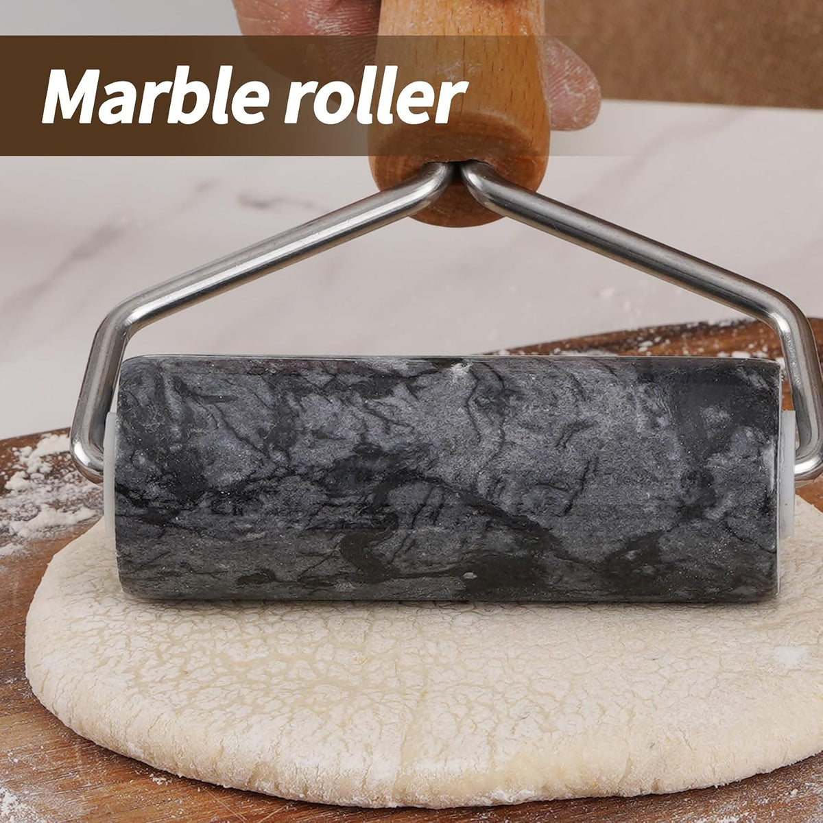 Small Marble Rolling Pin Pizza Roller for Baking (Type B Black)