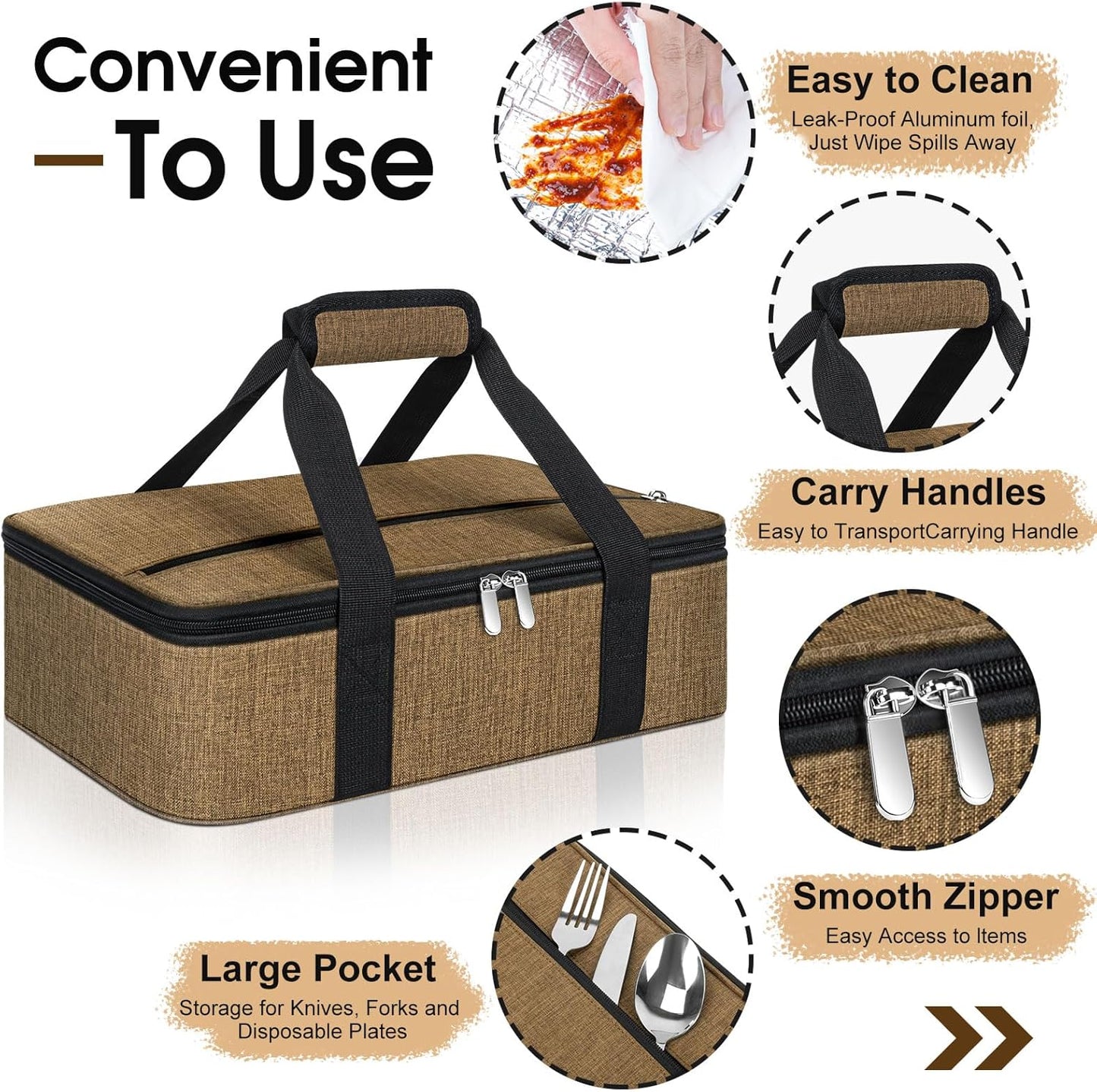 Insulated Casserole Carrier, Portable Casserole Carrier for Hot or Cold Food Lunch Tote Warmer or Cooler Bag, Lasagna Lunch Bag for Potluck Parties- Fits 9" x 13" Baking Dish-Charcoal Grey