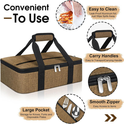 Insulated Casserole Carrier, Portable Casserole Carrier for Hot or Cold Food Lunch Tote Warmer or Cooler Bag, Lasagna Lunch Bag for Potluck Parties- Fits 9" x 13" Baking Dish-Charcoal Grey