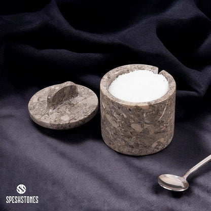 Marble Salt Cellar with Lid & Spoon 4 Inch, Green
