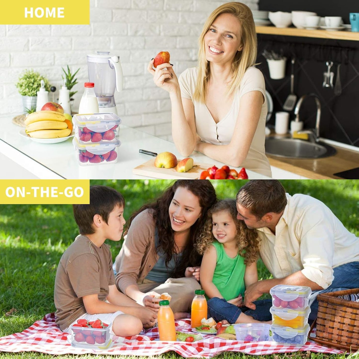 KIGI Airtight Reusable Meal Prep Containers, Leak-Proof & Stackable, 4-Sided Locking Lids, Ideal for Food Storage, Lunch & Leftovers, Microwave, Freezer & Dishwasher Safe, 39 oz, 4.8 Cup, 12 Piece Set