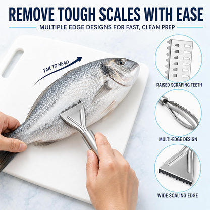 8 Pcs Stainless Steel Fish Scaler Remover Set, Fishbone Tweezers, Sawtooth Fish Descaler, Cleaner Scraper, Seafood Tool for Family Kitchen Scales Removing