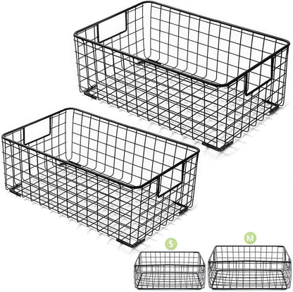 Kingrol 2 Pack Wire Storage Baskets with Handles, Metal Organizer Basket Bins for Home, Office, Nursery, Laundry Shelves Organizer