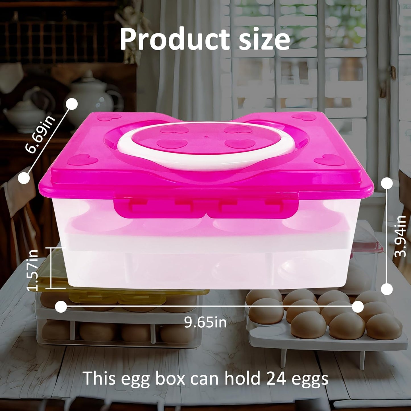 Ortable Large Capacity Double-layers Egg Storage Container Holds 24 Eggs Shatter-proof Non-slip Eggs Holder with Handle (Purple)