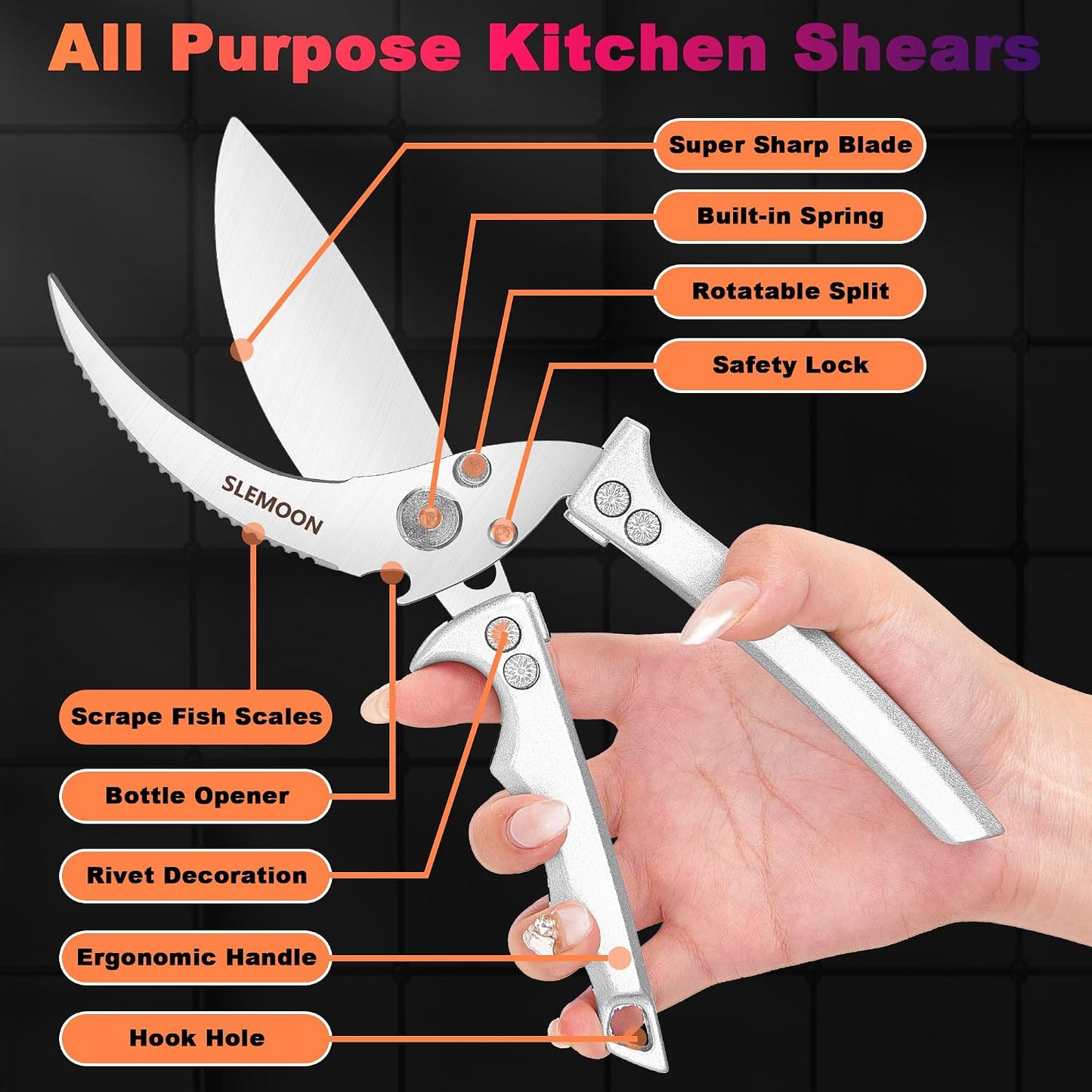 Heavy Duty Kitchen Shears for Food,Silver Kitchen Scissors | Dishwasher Safe and Food Stainless Poultry Shears for Chicken Turkey Thanksgiving,Gift Box