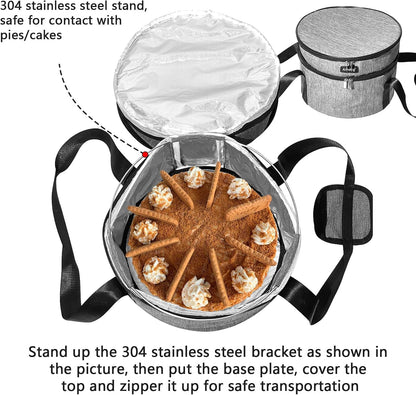 Pie Carrier, Hard-Sided Design, Insulated Bag For Casseroles, Round Insulated Cooler, Pie Tray With Lid And Handle For Hot And Cold Food Casserole Trays (Grey)