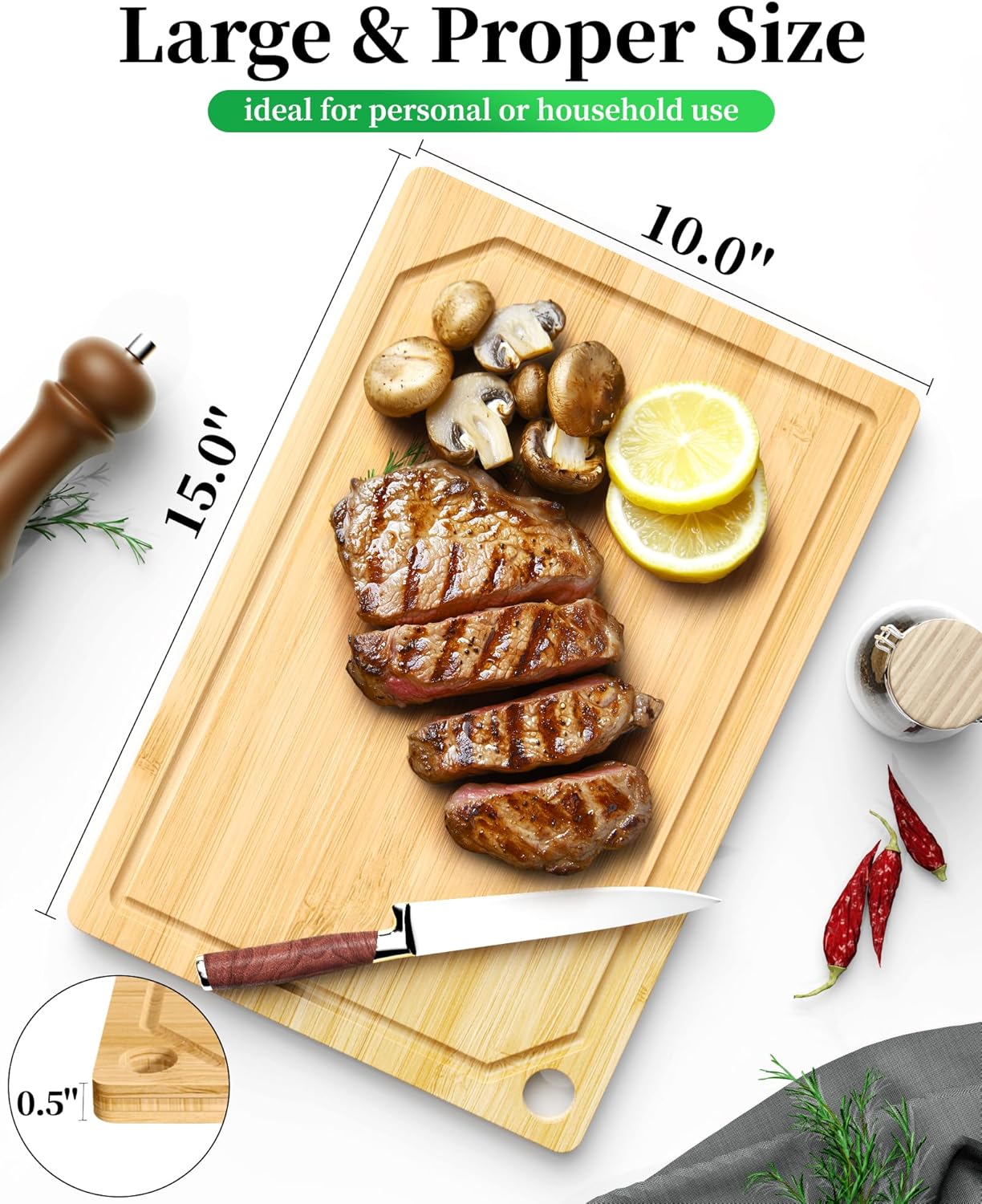 Kitsure Bamboo Cutting Board Set - Multi-Sizes Wooden Cutting Boards for Kitchen, Convenient Kitchen Essentials with Deep Juice Grooves, Cutting Board for Chopping & Serving, 2 Pack, Natural