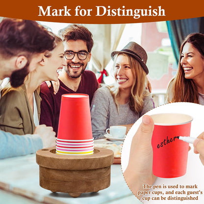 Wooden Cup Holder with Marker Slot, Wood Disposable Party Cup Dispenser for Mark Drink Party Decoration