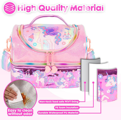 Kids Double Decker Cooler Insulated Lunch Bag, Back to School Large Meal Tote for Boys, Girls, Men, Women, with Adjustable Strap, Soccer