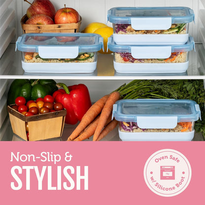 Ello Duraglass 3.4 Cup Meal Prep 10Pc,Set,Glass Food Storage Container with Silicone Sleeve and Airtight BPA-Free Plastic Lids,Dishwasher,Microwave & Freezer Safe,Evening Orchard,5 Count (Pack of 2)