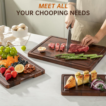 THETCHRY Teak Wood Cutting Board Set of 3 Wooden Cutting Boards for Kitchen | Premium Teak Wood • FSC Certified • Deep Juice Groove • Built-In Handles • Non-Slip Feet • 3 Practical Sizes • Gift-Ready Box